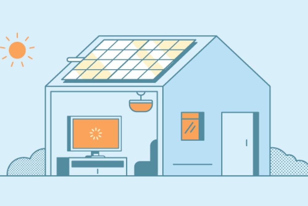 House with solar panels on roof.