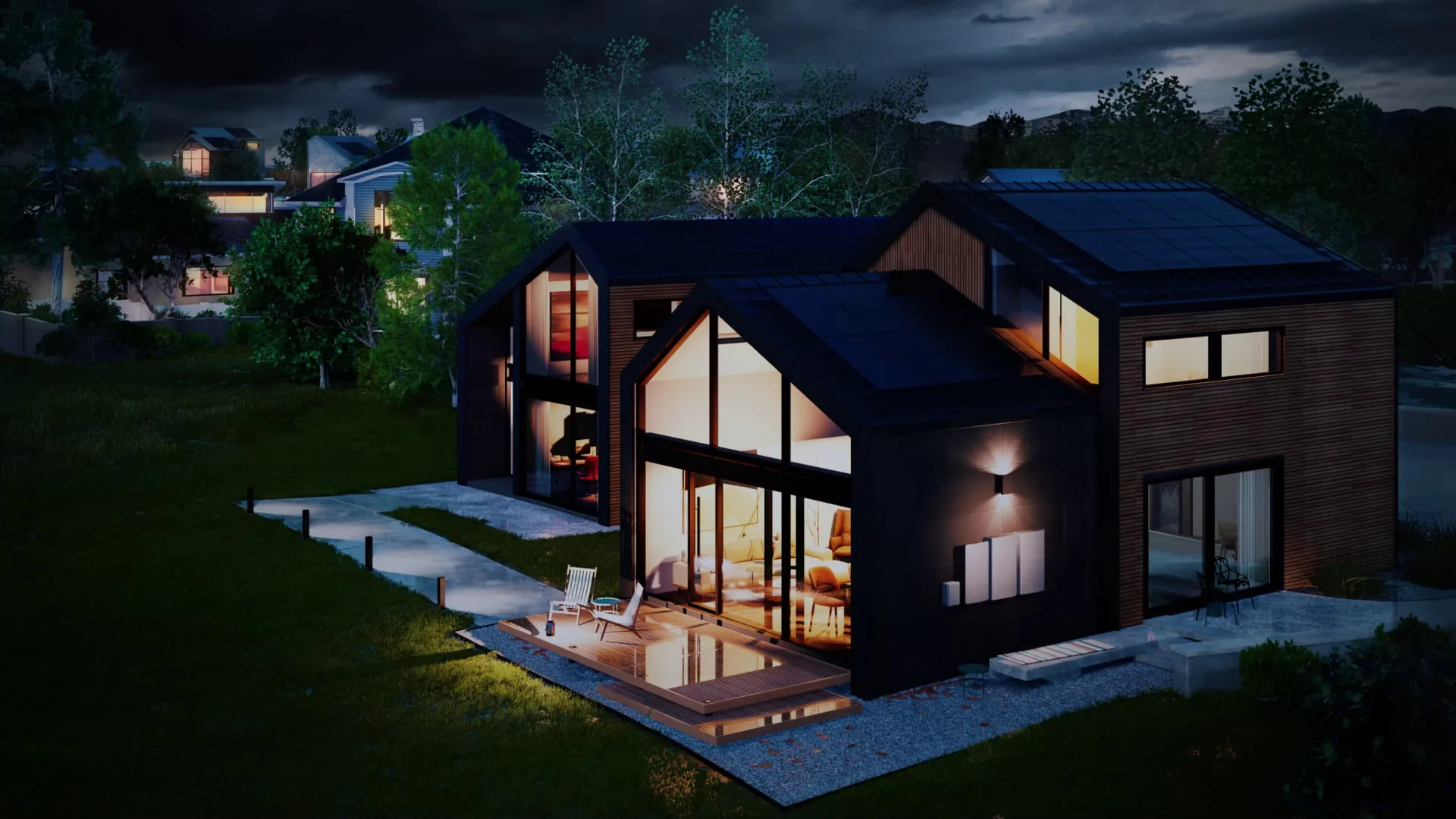 Solar home with battery backup at night